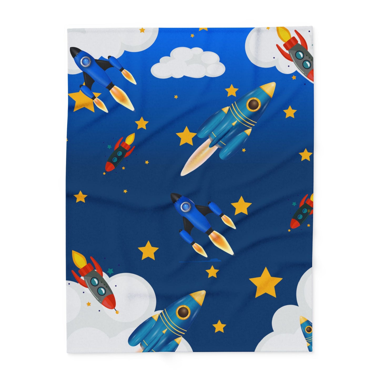 Rocket Ship Fleece Blanket — Kids Space Stars Throw for Nursery & Sleepovers