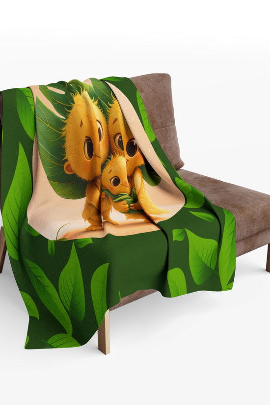 Cute Leaf Sprite Family Fleece Blanket — Cozy Green Nature Throw for Kids & Nursery by Grace Canvas Shop