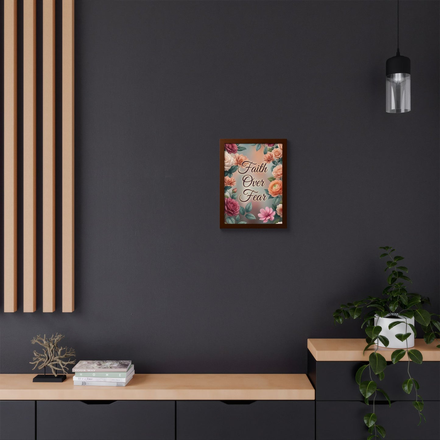 Faith Over Fear Framed Poster = Floral Inspirational Wall Art