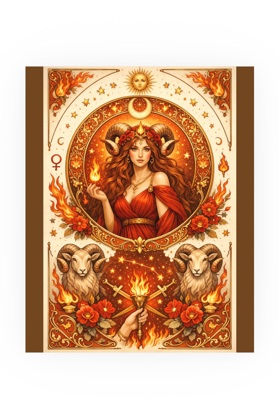 Aries Zodiac Art Poster — Fiery Goddess Illustration (Archival Matte) by Grace Canvas Shop