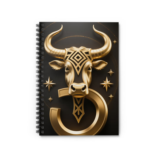 Golden Taurus Spiral Notebook — Zodiac Bull Ruled Journal