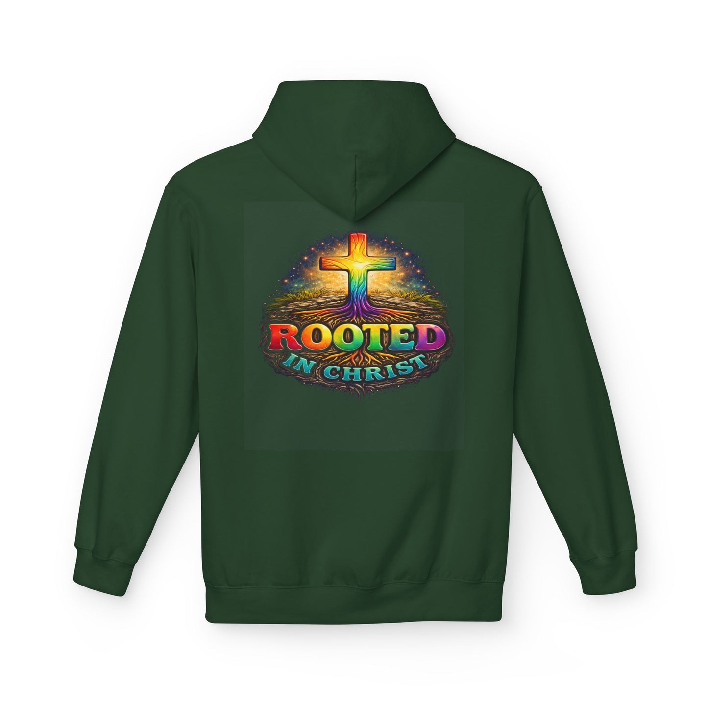 Rooted in Christ Hoodie —Unisex Christian Cross Faith Sweatshirt