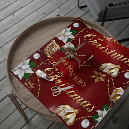 Merry Christmas Red & Gold Wrapping Paper – Festive Poinsettia Ornament Gift Wrap