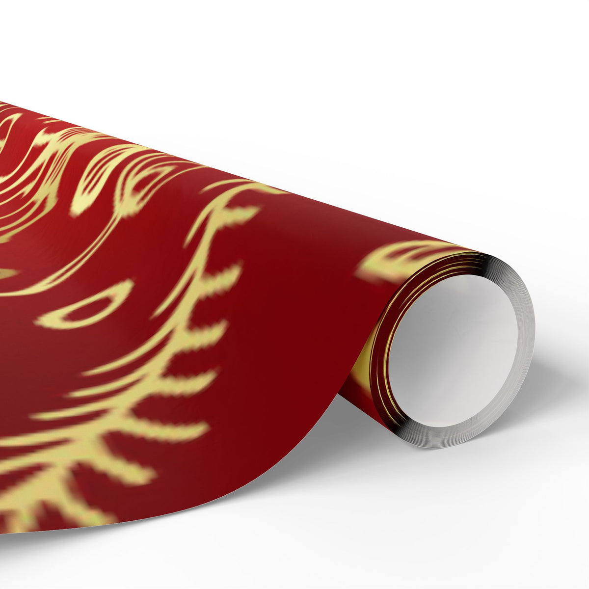 Festive Red & Gold Holiday Wrapping Paper Roll — Elegant Star and Swirl Gift Wrap