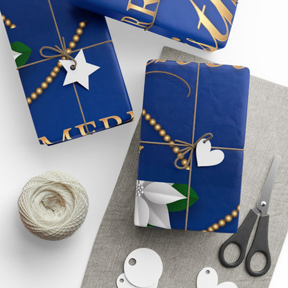 Merry Christmas Blue & Gold Wrapping Paper — Elegant Holiday Gift Wrap