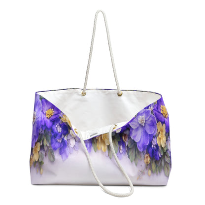 Floral Weekender Bag – Purple & Yellow Watercolor Flower Travel Tote