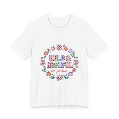 Held & Hopeful in Jesus Tee | Colorful Christian Encouragement, Retro Pastel