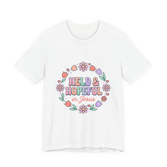 Held & Hopeful in Jesus Tee | Colorful Christian Encouragement, Retro Pastel