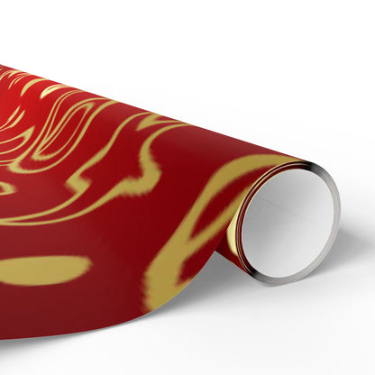 Festive Red & Gold Holiday Wrapping Paper Roll — Elegant Star and Swirl Gift Wrap
