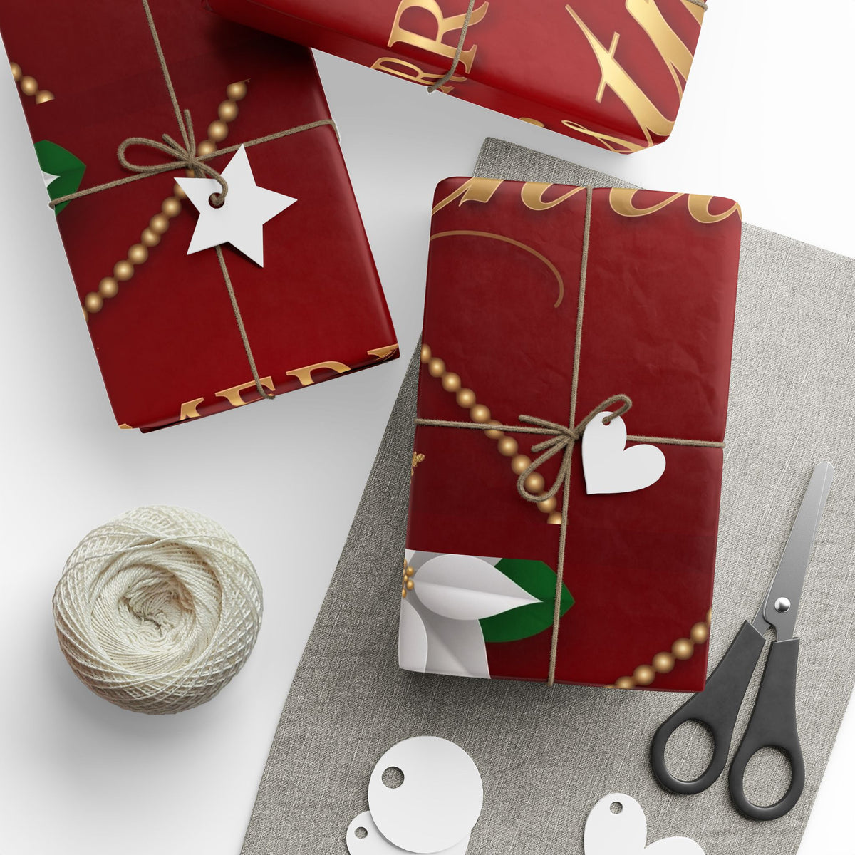 Merry Christmas Red & Gold Wrapping Paper – Festive Poinsettia Ornament Gift Wrap