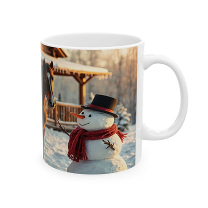 Christmas Horses & Snowman Ceramic Coffee Mug (11oz/15oz)
