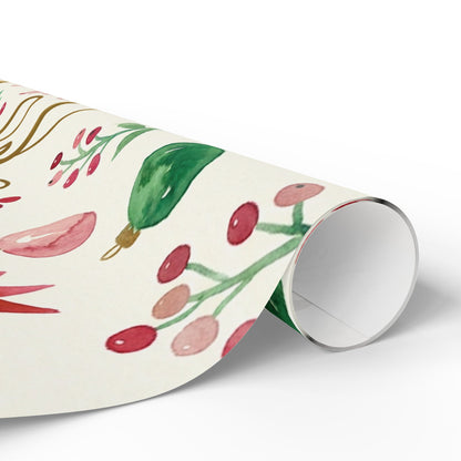 Joy to the World Christmas Wrapping Paper — Festive Watercolor Ornaments & Pine