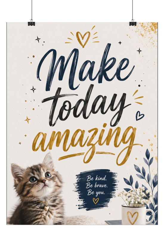 Make Today Amazing Cute Kitten Poster — Inspirational Watercolor Wall Art
