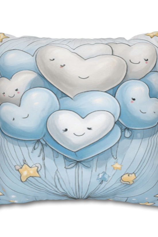 Blue Smiling Heart Balloons Square Pillowcase — Cute Nursery Decorative Throw Pillow Cover by Grace Canvas Shop