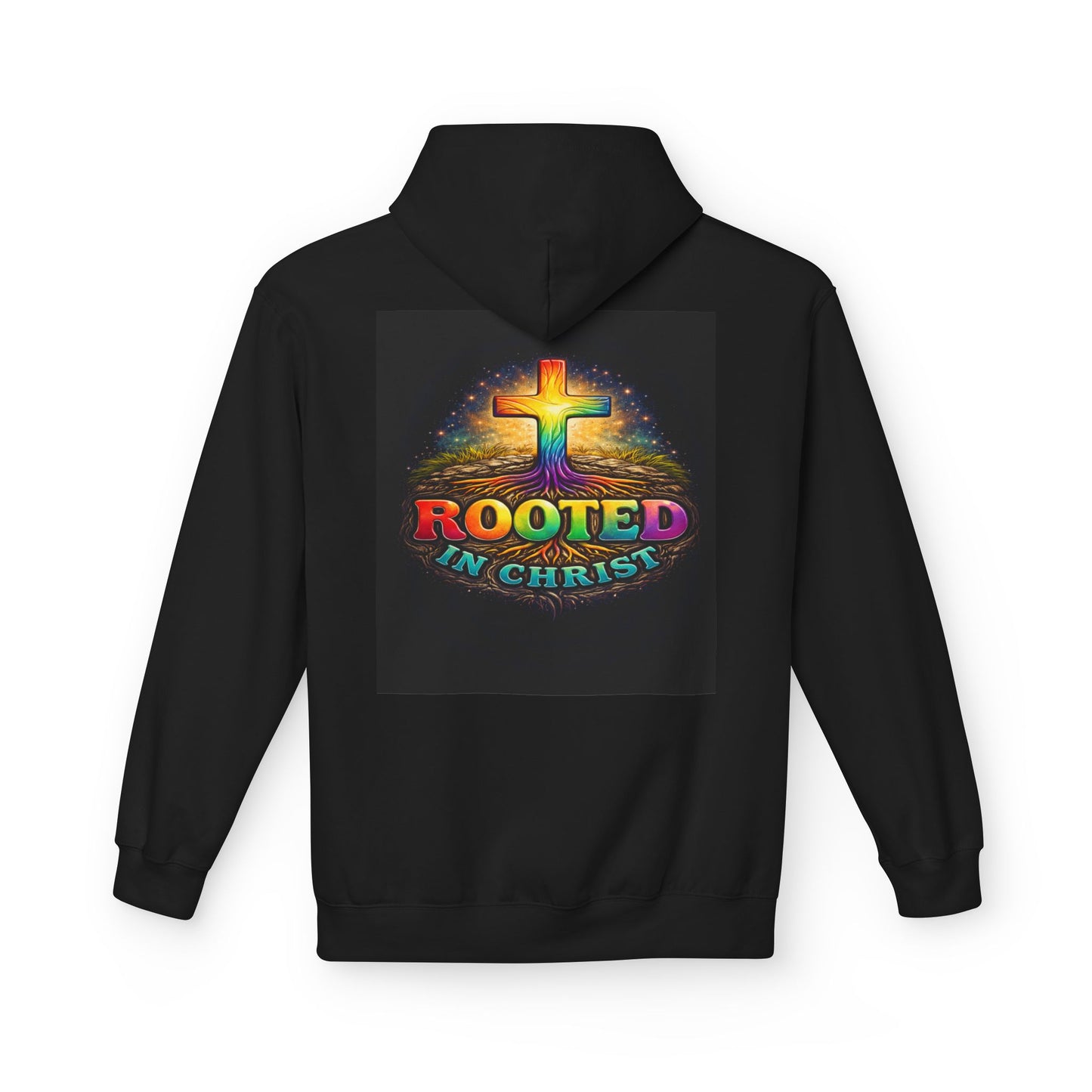 Rooted in Christ Hoodie —Unisex Christian Cross Faith Sweatshirt