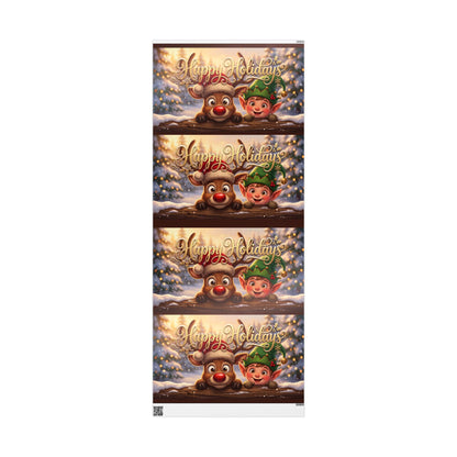 "Happy Holidays" Reindeer & Elf Gift Wrap