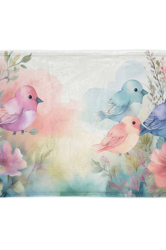Pastel Bird Floral Blanket - Soft Polyester Throw by Grace Canvas Shop