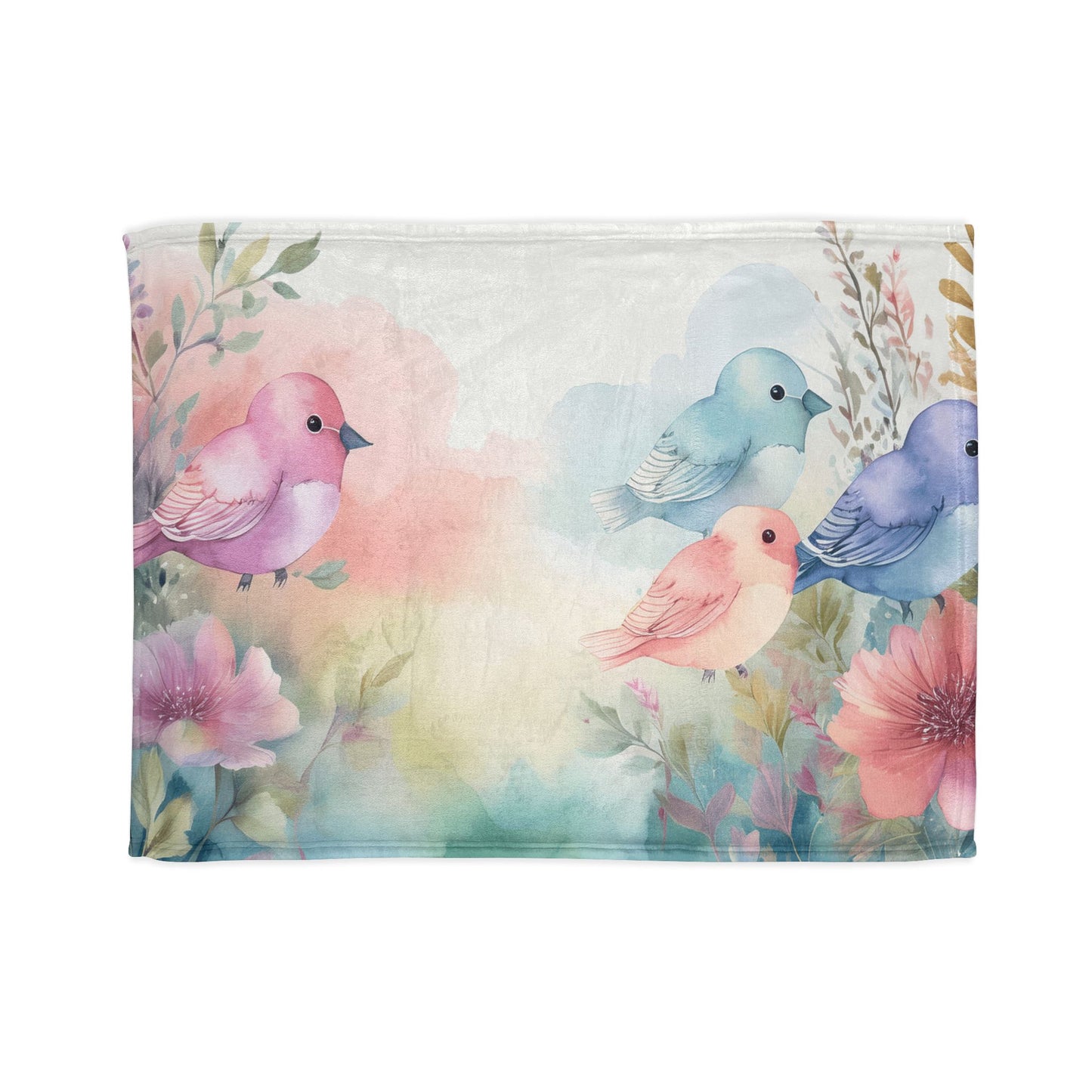 Pastel Bird Floral Blanket - Soft Polyester Throw