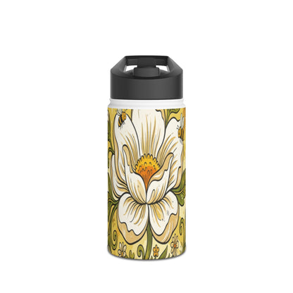 Floral Stainless Steel Water Bottle — Yellow Vintage Magnolia Design