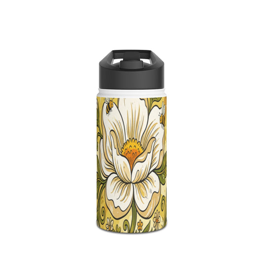 Floral Stainless Steel Water Bottle — Yellow Vintage Magnolia Design