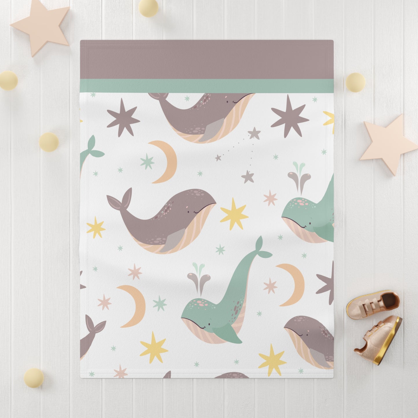 Whale Baby Fleece Blanket — Soft Nautical Nursery Throw for Infants & Newborns by Grace Canvas Shop