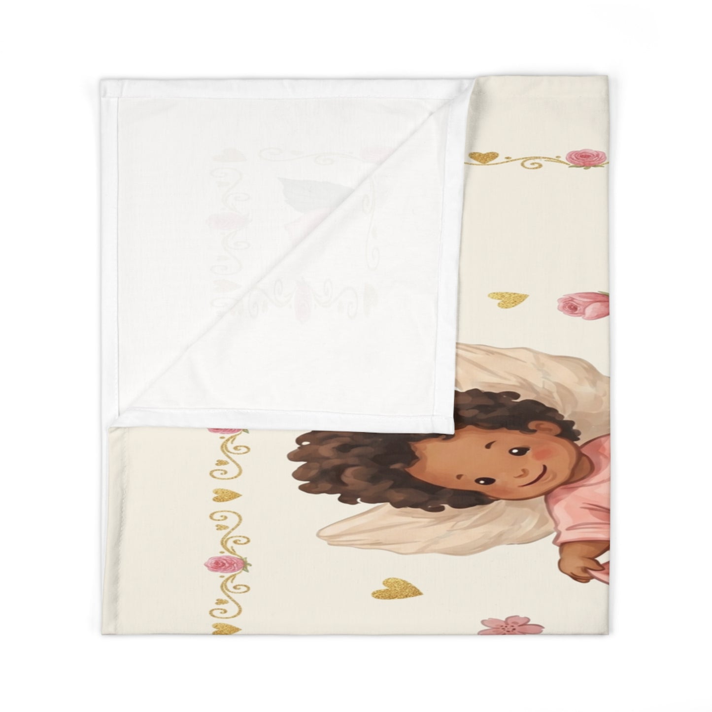 Baby Swaddle Blanket — Sweet Angel African American Baby Girl Swaddle with "You Were Loved Before You Arrived" Floral Design