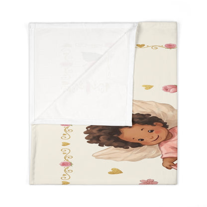 Baby Swaddle Blanket — Sweet Angel African American Baby Girl Swaddle with "You Were Loved Before You Arrived" Floral Design