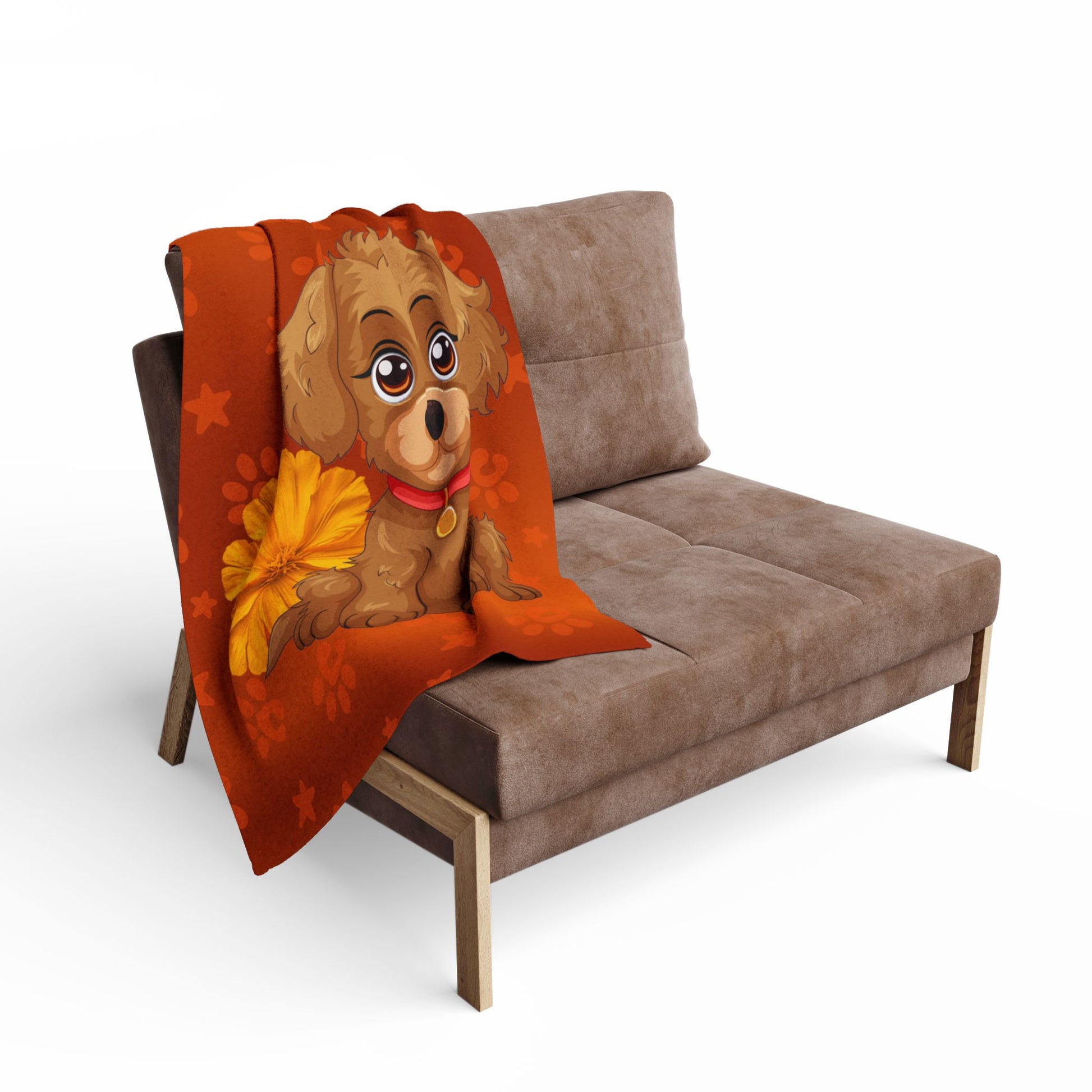Cute Puppy Fleece Blanket — Adorable Brown Dog with Flower Throw by Grace Canvas Shop