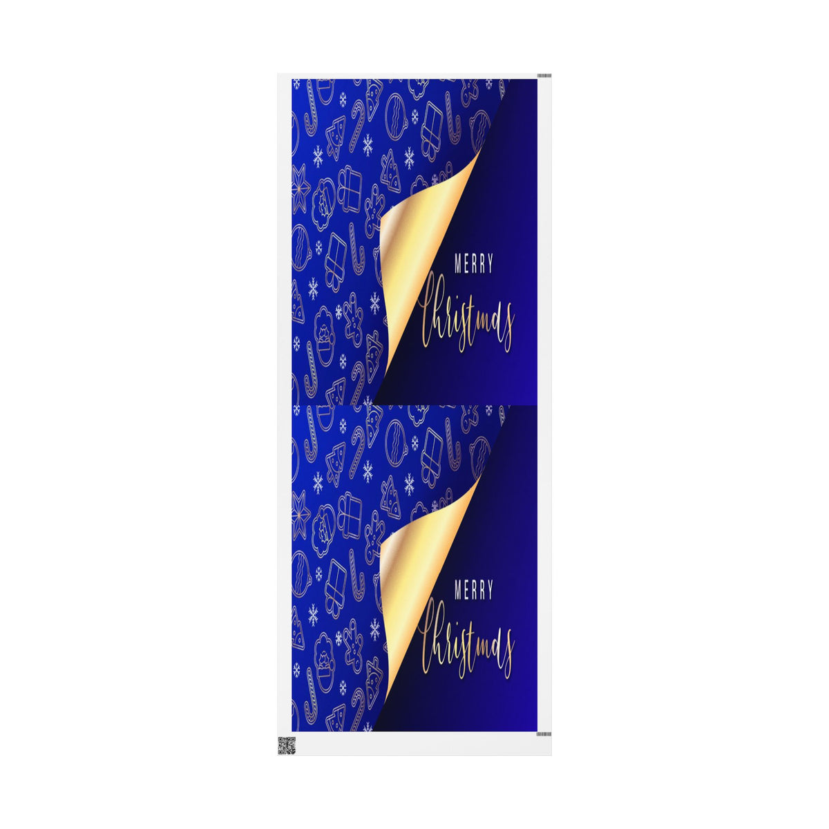 Christmas Wrapping Paper Roll - Blue & Gold 'Merry Christmas' Holiday Gift Wrap
