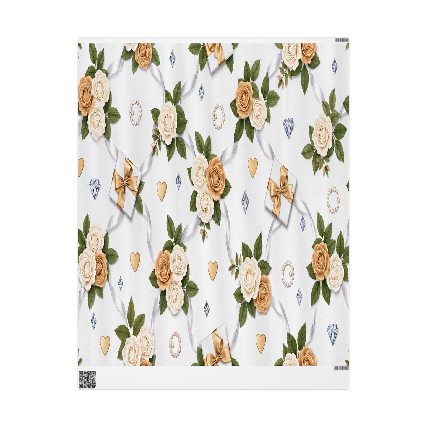 Elegant Cream Hearts and Diamonds Floral Gift Wrap Paper