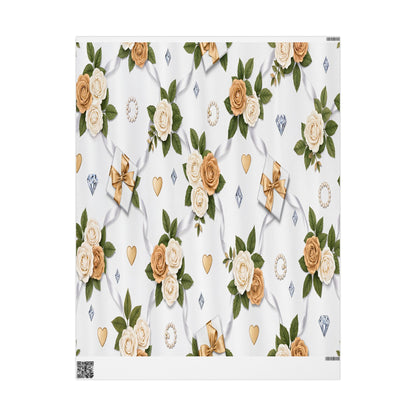 Elegant Cream Hearts and Diamonds Floral Gift Wrap Paper