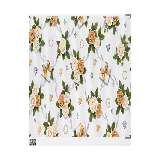 Elegant Cream Hearts and Diamonds Floral Gift Wrap Paper