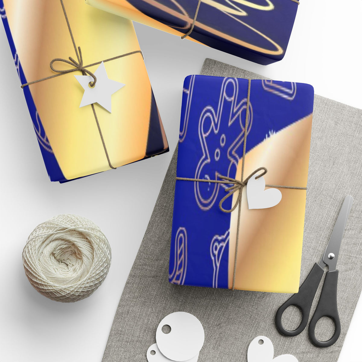 Christmas Wrapping Paper Roll - Blue & Gold 'Merry Christmas' Holiday Gift Wrap