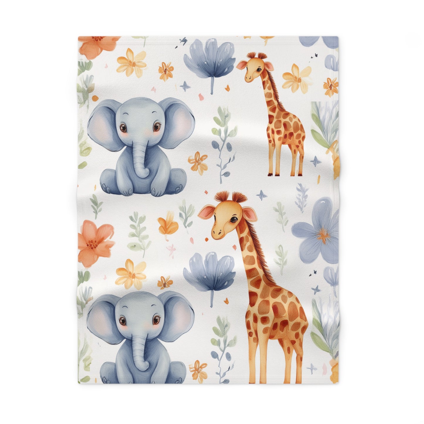 Watercolor Safari Elephants & Giraffes Nursery Throw Baby Fleece Blanket by Grace Canvas Shop