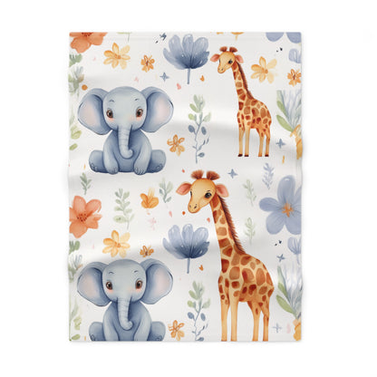 Watercolor Safari Elephants & Giraffes Nursery Throw Baby Fleece Blanket by Grace Canvas Shop