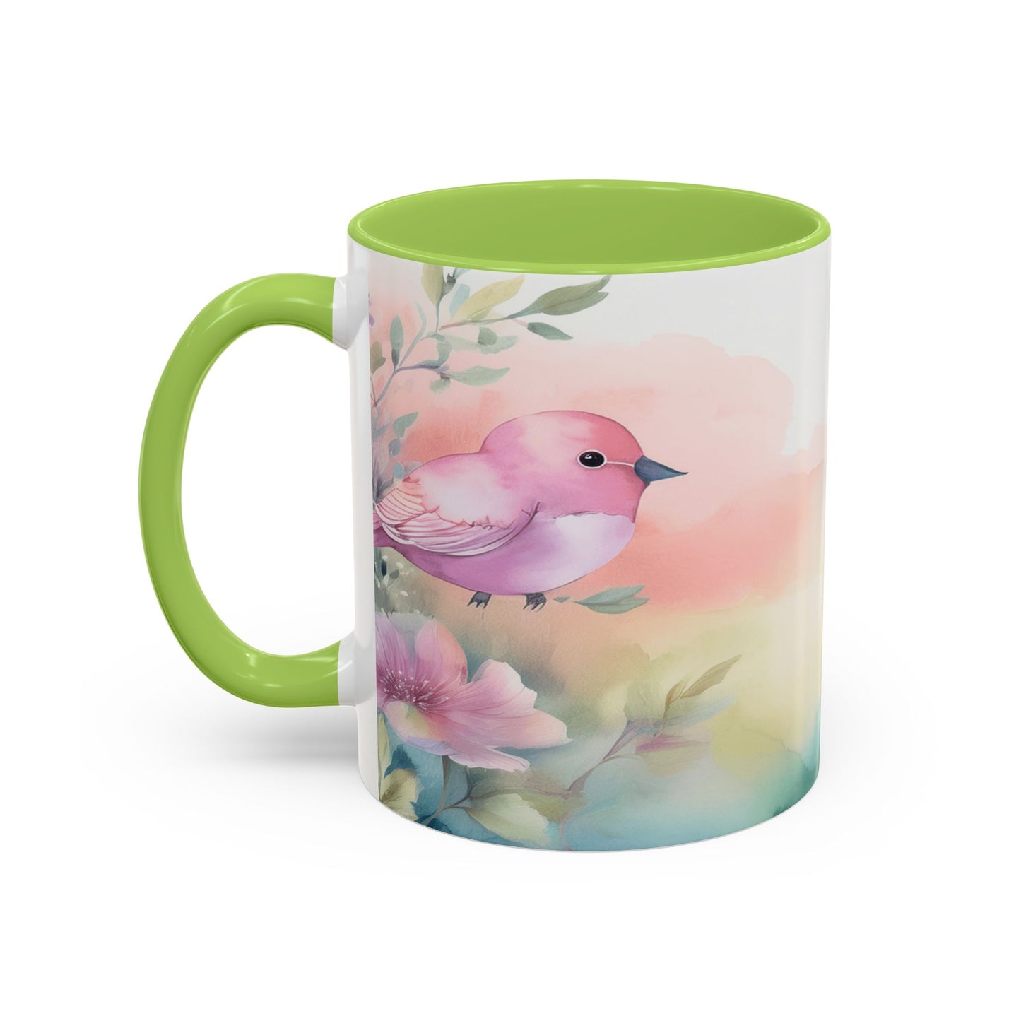 Pastel Bird Coffee Mug — Floral Accent Ceramic Mug (11/15 oz)