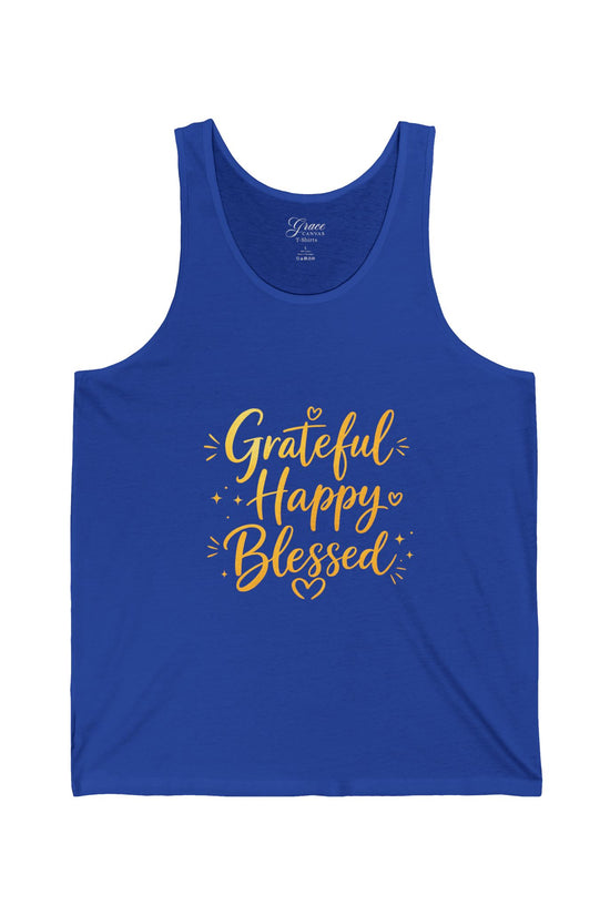 Grateful Happy Blessed Tank Top - Inspirational Faith Graphic Jersey Tank