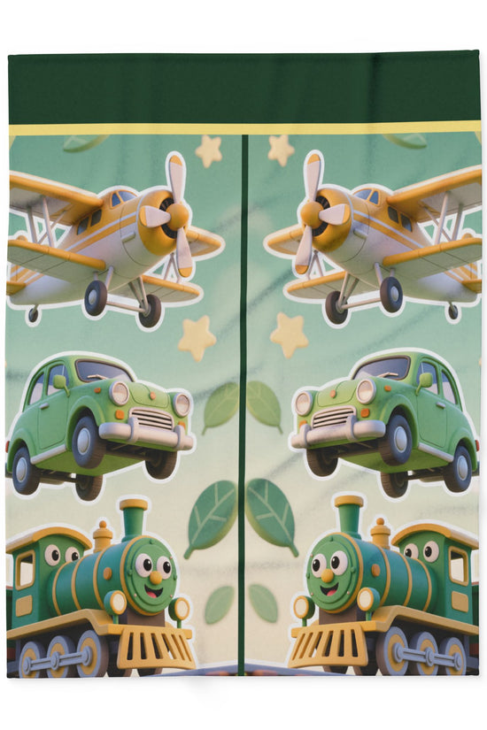 Kids Transport Fleece Blanket — Cute Plane, Car & Train Nursery Throw by Grace Canvas Shop