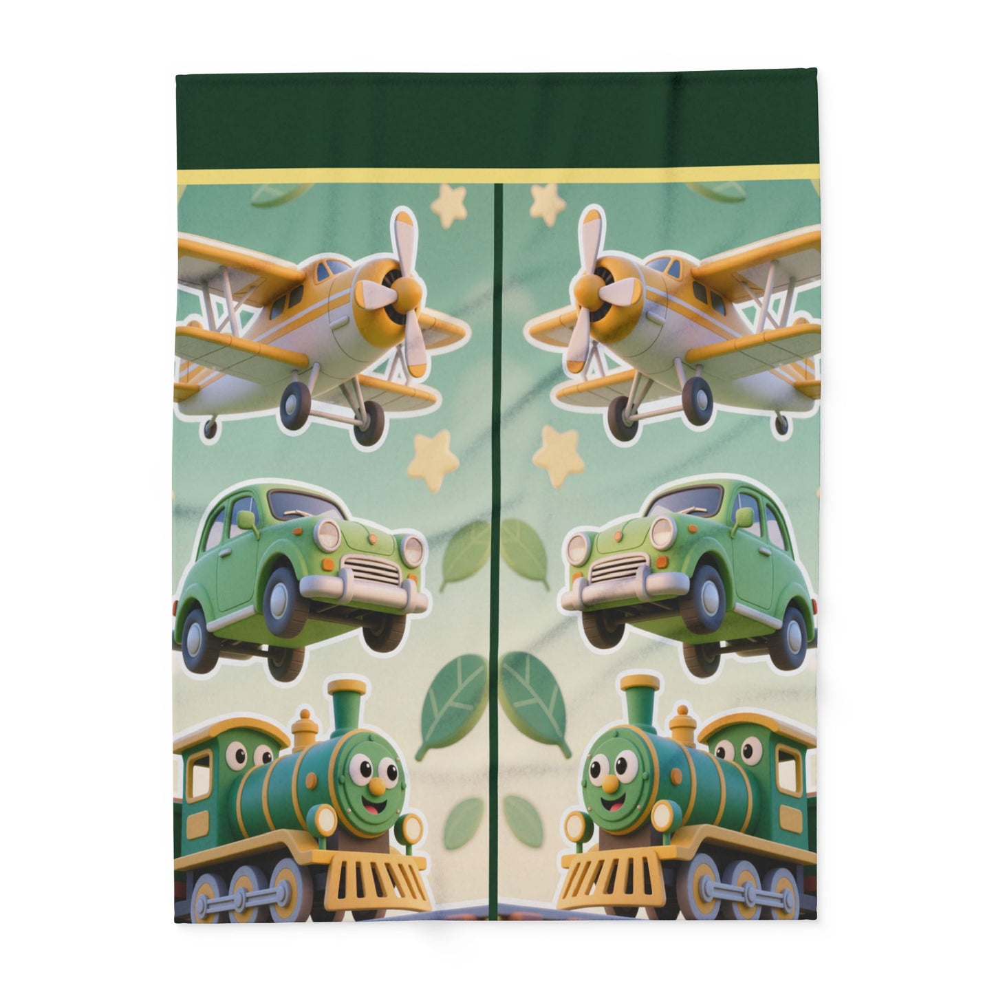 Kids Transport Fleece Blanket — Cute Plane, Car & Train Nursery Throw by Grace Canvas Shop
