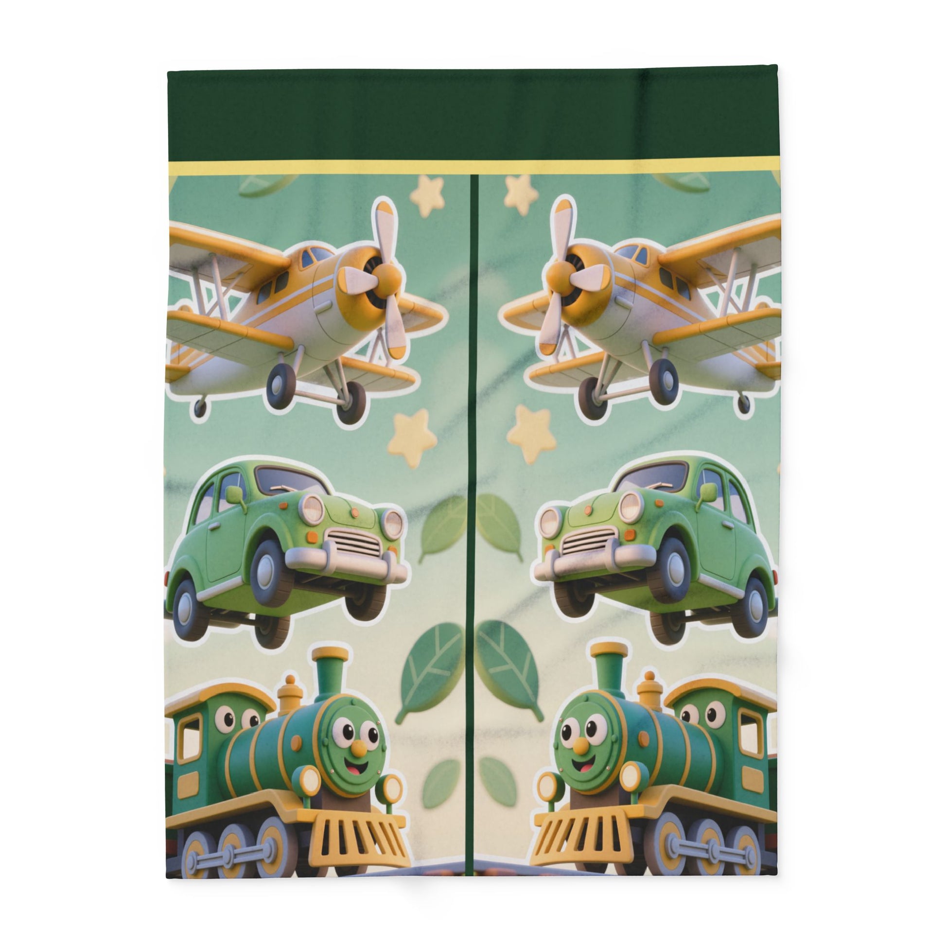 Kids Transport Fleece Blanket — Cute Plane, Car & Train Nursery Throw by Grace Canvas Shop