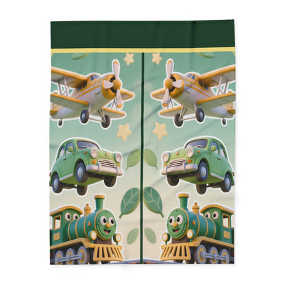 Kids Transport Fleece Blanket — Cute Plane, Car & Train Nursery Throw by Grace Canvas Shop
