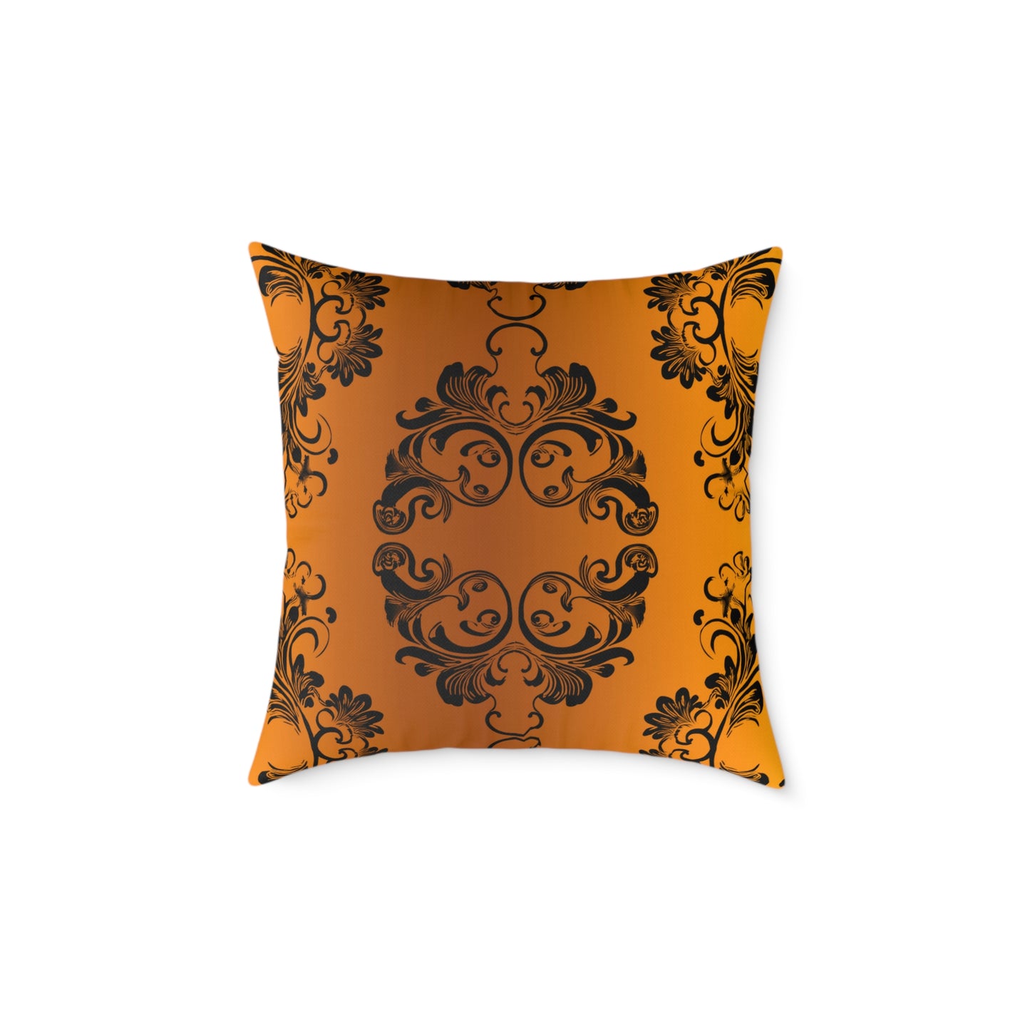 Ornate Baroque Orange Throw Pillow — Decorative Square Accent Cushion