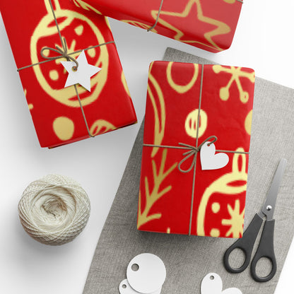 Festive Red & Gold Holiday Wrapping Paper Roll — Elegant Star and Swirl Gift Wrap