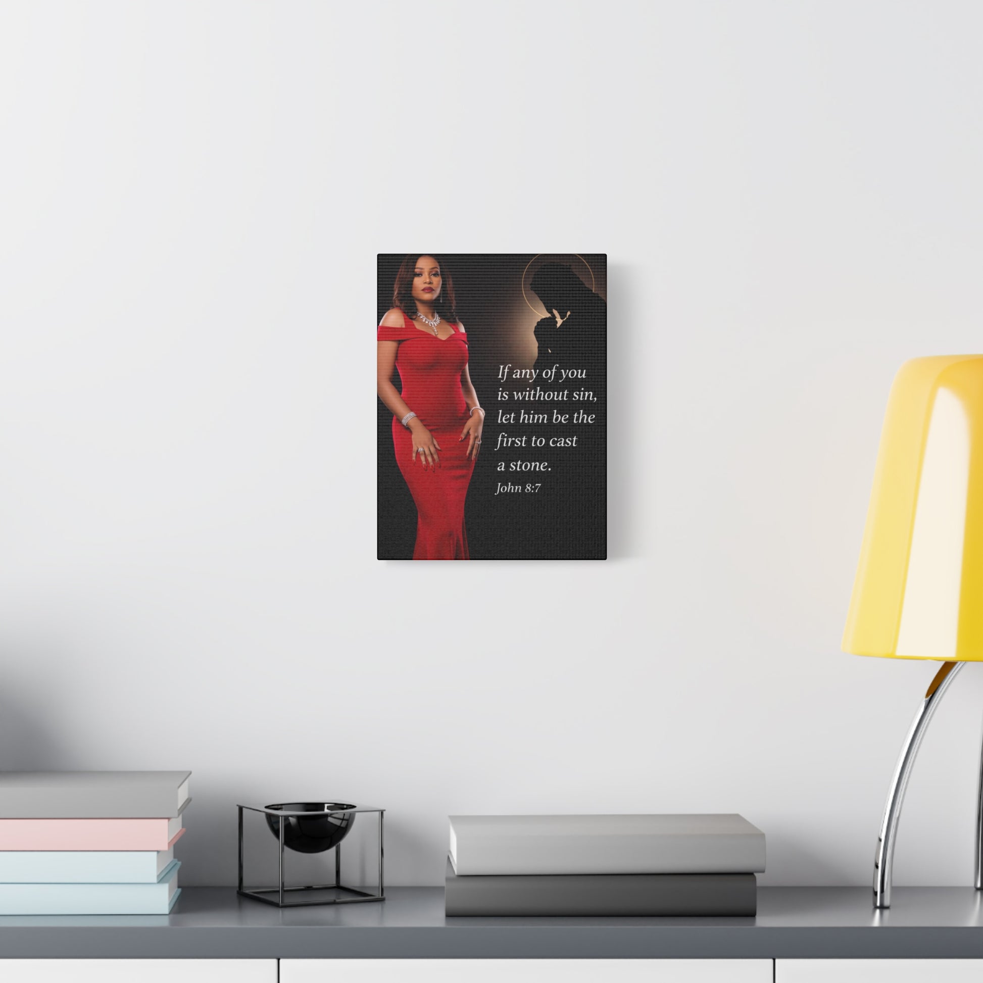 Religious Wall Art Canvas John 8:7 Scripture Print by Grace Canvas Shop