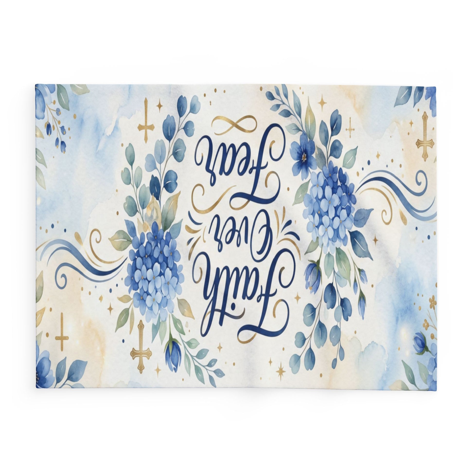Faith Over Fear Fleece Blanket – Blue Floral Inspirational Throw