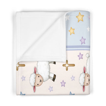 Christian Baby Blanket — Pastel Lambs, Birds & Cross Nursery Throw