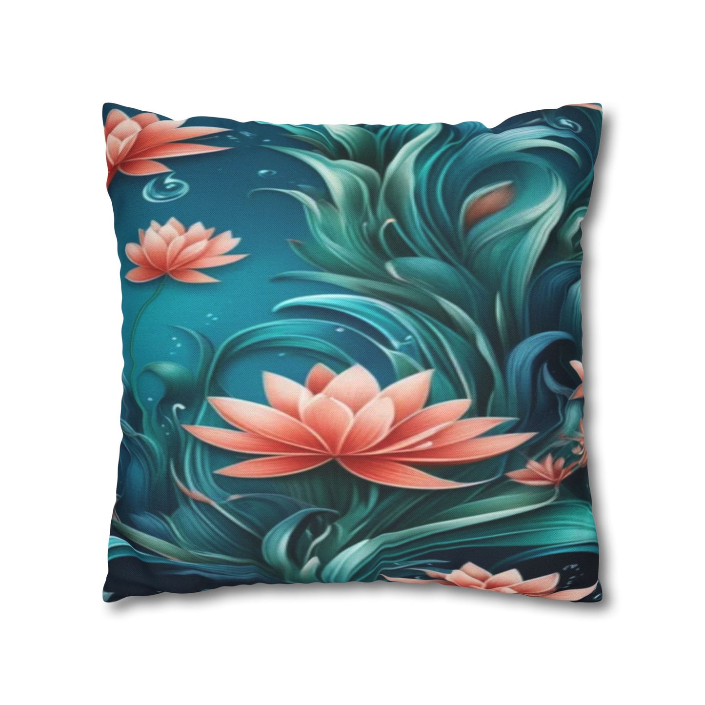 Floral Lotus Throw Pillowcase – Teal & Coral Garden Accent Pillowcase