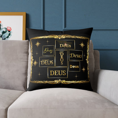 Deus Gold Foil Accent Pillow — Black Square Decorative Throw Pillow by Grace Canvas Shop