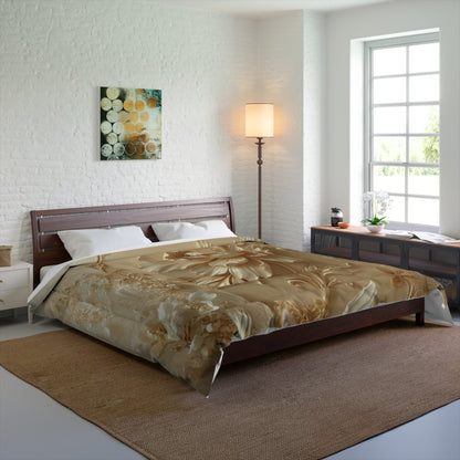 Vintage Baroque Floral Comforter – Elegant Gold Rose Bedding by Printify