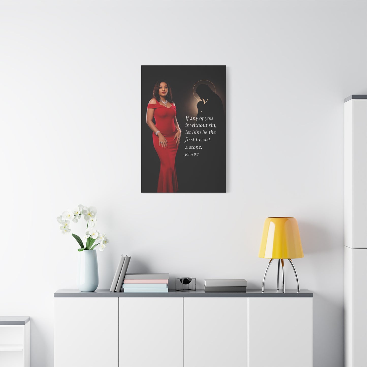Religious Wall Art Canvas John 8:7 Scripture Print by Grace Canvas Shop